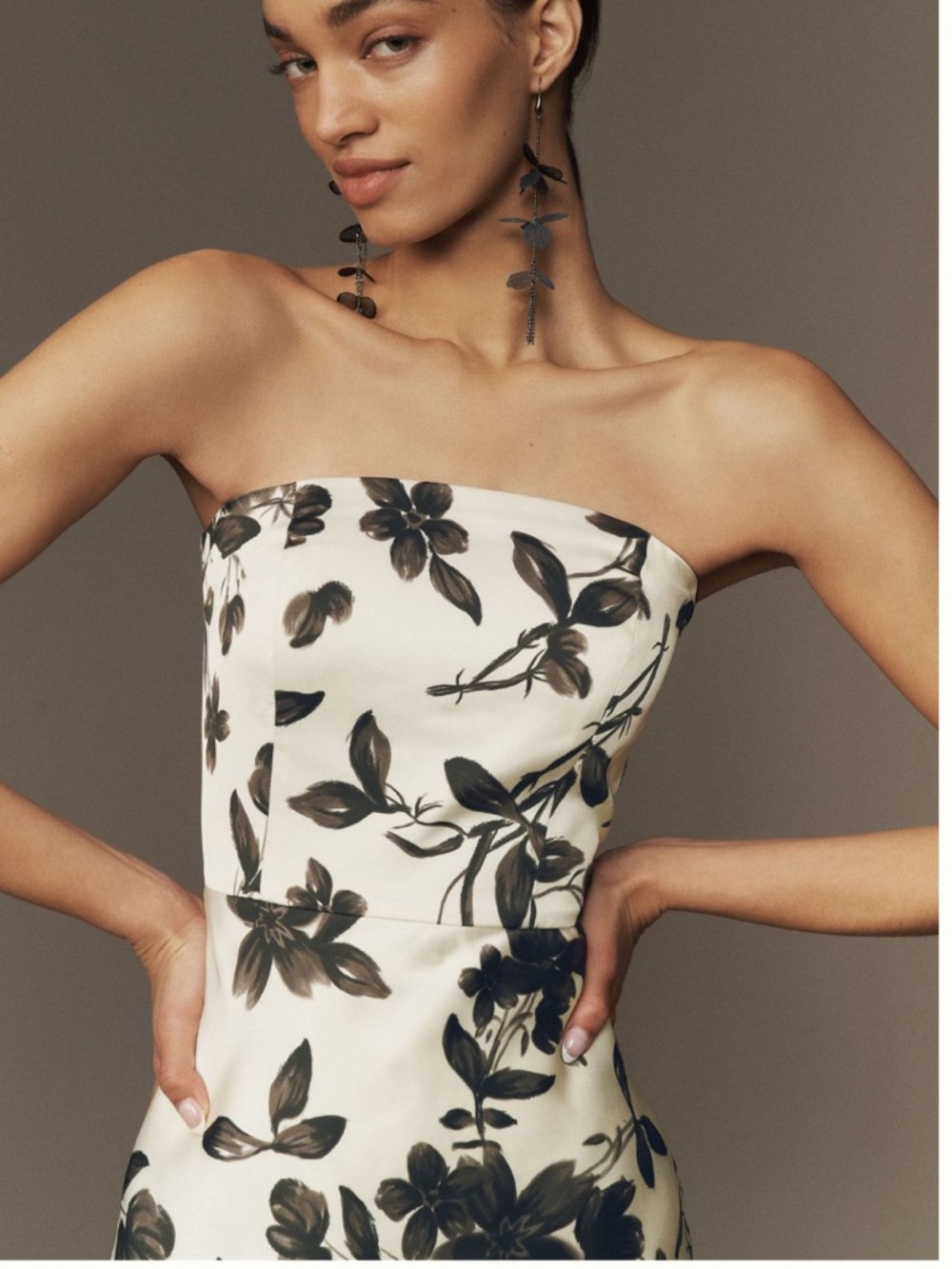 BHLDN Satin floral black and white Strapless Maxi Dress NWT SZ 10 - Picture 3 of 9